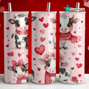 Valentine Cow Tumbler Wrap - 20oz Skinny Sublimation Design - Cute Farm Animals and Hearts PNG - Straight & Tapered Digital Download