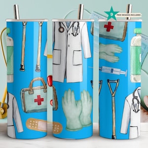 Healthcare Heroes Tumbler Wrap - Doctor and Nurse Medical Theme, 20 oz Straight & Tapered Wrap Sublimation Design, Digital Download PNG