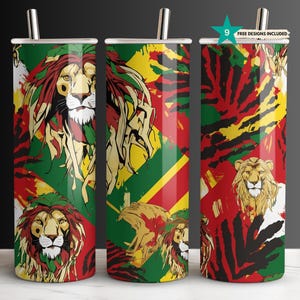 Rasta Lion Tumbler Wrap Digital Download Reggae Color Tumbler Design African Lion Tumbler PNG 20oz Skinny Tumbler Template Jamaica Design