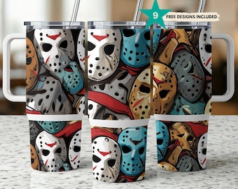 Horror Mask 40oz Tumbler Wrap: Spooky Halloween Drinkware (Digital Download)
