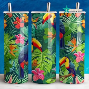 Tropical Bird Tumbler Sublimation Design: Jungle Parrot Wrap (Digital Download)