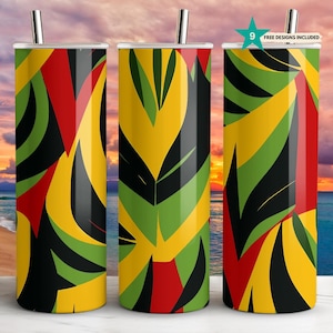 Abstract Jamaica-Inspired Tumbler Wrap - Red, Green, Yellow, and Black Sublimation Design for 20 oz Skinny Tumblers - Digital Download PNG