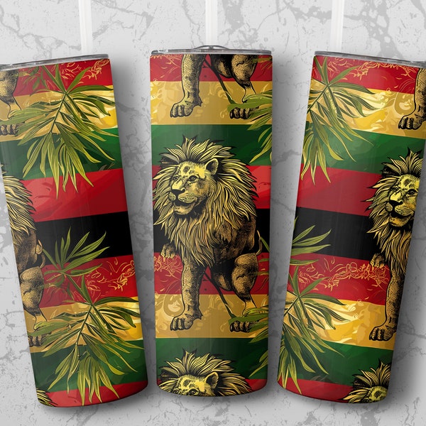 Rasta Lion Tumbler Wrap Digital Download  Reggae Color Tumbler Design African Lion Tumbler PNG 20oz Skinny Tumbler Template Jamaica Design