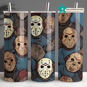 Jason Maske Tumbler Wrap Sublimationsdesign, Halloween Horrorfilm Skinny Tumble PNG Wrap, digitaler Download