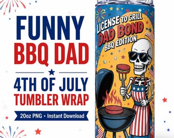 Lustiges BBQ Dad Tumbler Wrap PNG - Vaterländischer Grill Meister 20 Unzen Skinny Sublimation Design - 4. Juli Digital Download