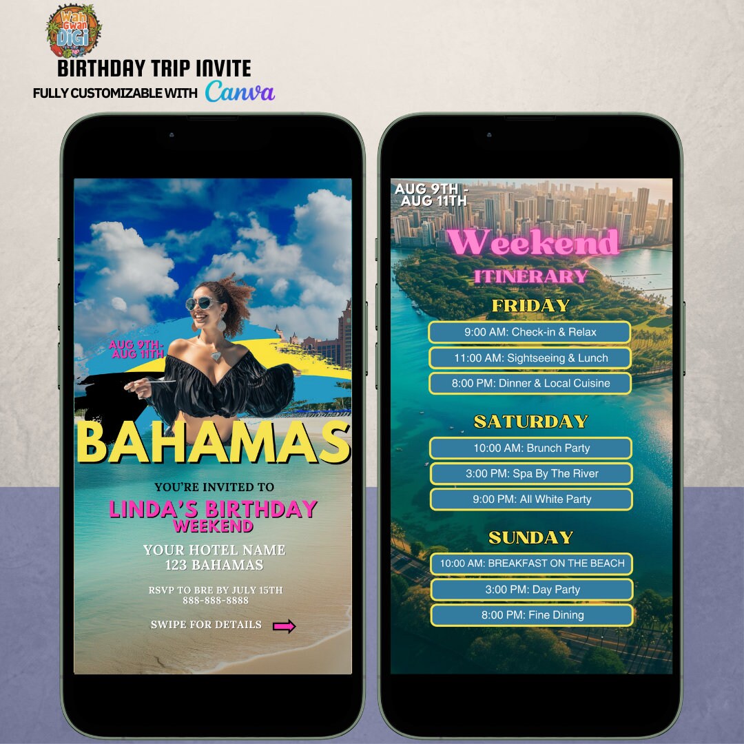 The Bahamas Tropical Birthday Weekend Invitation, Printable Party ...