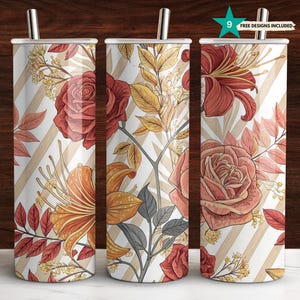 June Birth Flower Tumbler Wrap 20oz Skinny Sublimation Design Rose and Honeysuckle Floral Birthday PNG Straight Tapered Digital Download