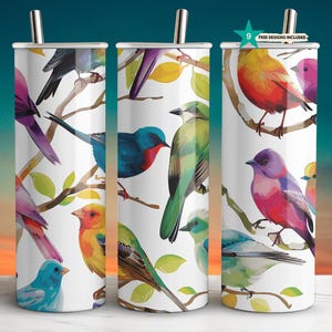 Colorful Bird Water Color Tumbler Design 20 oz Tumbler Wrap Sublimation Digital Download Summer Birds Tumbler Wrap Design Skinny and Tapered