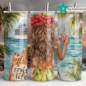 Cruise Life Tumbler Wrap, Tropical Vacation 20oz Tumbler Wrap PNG, Cruise Ship Design, Beach Vibes Tumbler, Summer Digital Download