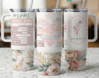 Mother’s Day 40oz Tumbler Wrap Self Love Daily Affirmations Sublimation PNG Mom Word Art Floral Design Blush Pink Mama Mum Mothers Day Gift