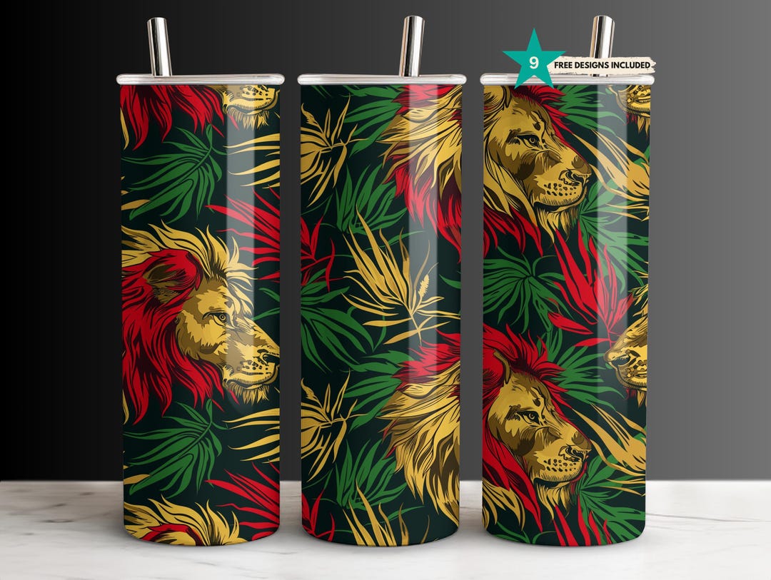 Rasta Lion Tumbler Wrap — 20oz Skinny PNG — African Jungle Sublimation ...