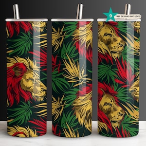 Rasta Lion Tumbler Wrap - 20oz Skinny Sublimation Design - African Jungle Lion Digital Wrap for Straight & Tapered Tumblers, Jamaica PNG