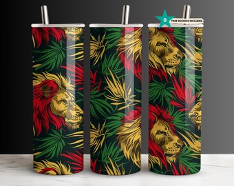 Rasta Lion Tumbler Wrap - 20oz Skinny Sublimation Design - African Jungle Lion Digital Wrap for Straight & Tapered Tumblers, Jamaica PNG