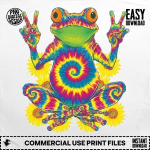 Tie Dye Frog PNG: Retro Hippie Peace Sign, Flower Power (Digital Download)