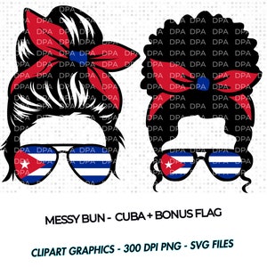 Cuban Messy Bun SVG PNG | Cuba  | Cuba Flag | Cuban Flag | Latina Clipart| Cuba Sublimation cricut file