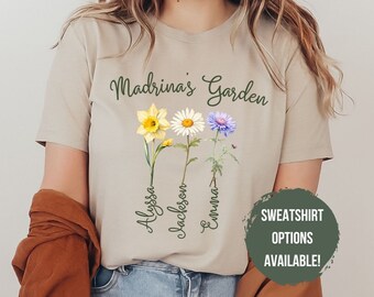 Personalized Madrina's Garden Shirt Gift for Godmother Custom Godchild Name Tshirt w Birth Flowers Personalized Godmother Gift for Madrina