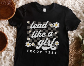 Custom Matching Troop Number Shirt for Scouts,  Lead Like a Girl Group TShirts for Girl Squad, Personalized Scout Troop No Black Tees