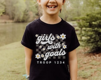 Custom Matching Troop Number Shirt for Scouts, Girls with Goals Group TShirts for Girl Squad, Personalized Scout Troop No Black Tees