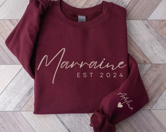 Personalized Marraine Gift Sweatshirt with Godchildren Names on Sleeve Gift for French Godmother with Custom Est Year Nouvelle Marraine