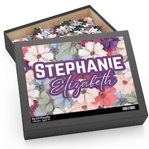 Personalized Child Name Puzzle with Flowers, Floral Custom Name Puzzle Gift for Girl, Homeschooled Kids Gift for Christmas, 30 or 120 pcs