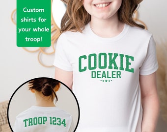 Matching Cookie Dealer Shirts with Custom Troop Number,  Scouting Girl Group TShirts for Cookie Booth and Events, Scout Tees for Girl Troop