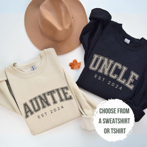Matching Auntie and Uncle Pregnancy Announcement Gift with Custom Est Date for New Aunt Baby Reveal Gift for New Uncle to Be TShirt