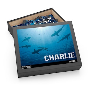 Personalized Name Puzzle for Teen Ocean Shark Custom Name Puzzle Gift Homeschooled Kids Gift for Birthday, 120, 252 or 500 Piece Puzzles