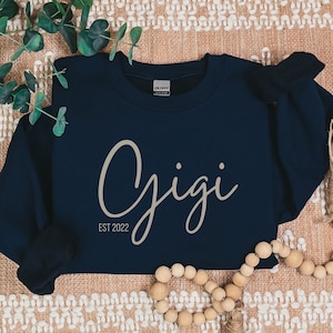 Custom Gigi Sweatshirt with Grandkid Names on Sleeve,  Personalized Grandma Nickname Sweater with Grandchildren Names on Sleeve, Gigi Gift