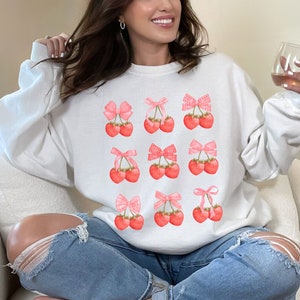 Strawberry Coquette Sweatshirt, Soft Girl Era, Pink Bow Sweatshirt, Coquette Aesthetic Bow Shirt Gift for Her, Coquette Pink Bow Sweater