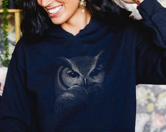 Owl Hoodie, Retro Owl Hooded Sweatshirt for Animal Lover, Dark Academia Owl Hoodie for Women, Owl Lover Gift, Owl Vintage Graphic Sweatshirt