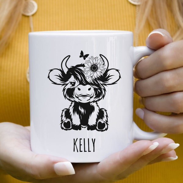 Personalized Highland Cow Mug, Customized Cow Mug, Farmer Mug, Gift for Cow Lovers, Farmer Gift, Personalized Coffee Cup, Customized Mug