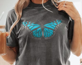 Comfort Colors Butterfly Shirt for Nature Lovers, Gifts for Butterfly Lovers, Turquoise Butterfly Tshirt for Her, Butterfly T Shirt Gift