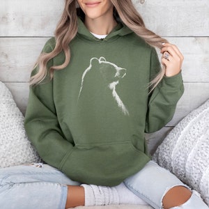Bear Hoodie, Vintage Bear Sweatshirt, Trendy Bear Hoodie, Animal Lover Sweatshirt, Bear Gifts, Gift for Wildlife Lover, For Nature Lover Military Green