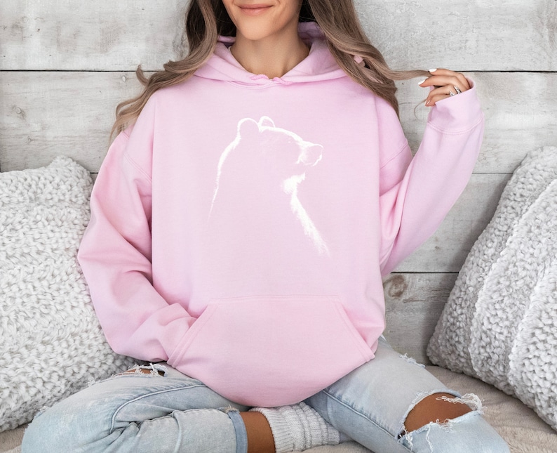 Bear Hoodie, Vintage Bear Sweatshirt, Trendy Bear Hoodie, Animal Lover Sweatshirt, Bear Gifts, Gift for Wildlife Lover, For Nature Lover Light Pink