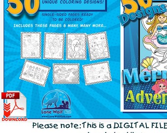 Mermaid Coloring Book: 50 Unique Kids Pages (Printable PDF Download)