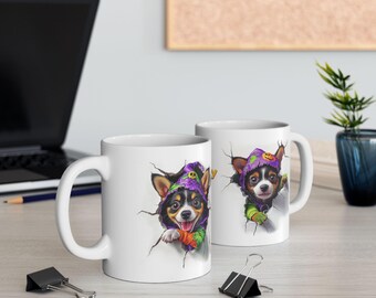 Whimsical Halloween Dog Mug: 3D Hole Ceramic Coffee Cup (11oz, 15oz)