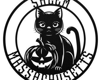 Witch Cat Wall Art, Salem, Metal Wall Art, Halloween Home Decor, Halloween Gifts, Halloween Outdoor Decor, Halloween Art, Gothic Wall Art