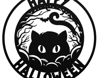 Witch Cat Wall Art, Black Cat, Metal Wall Art, Halloween Home Decor, Halloween Gift, Halloween Outdoor Decor, Halloween Art, Gothic Wall Art