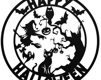 Witch Cat Wall Art, Salem, Metal Wall Art, Halloween Home Decor, Halloween Gifts, Halloween Outdoor Decor, Halloween Art, Gothic Wall Art