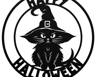Witch Cat Wall Art, Black Cat, Metal Wall Art, Halloween Home Decor, Halloween Gift, Halloween Outdoor Decor, Halloween Art, Gothic Wall Art