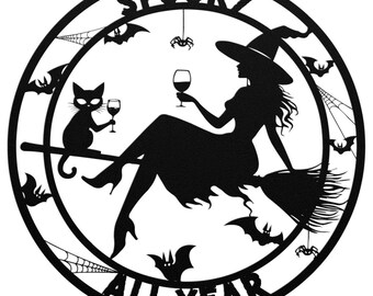 Witch Cat Wall Art, Spooky, Salem, Metal Wall Art, Halloween Home Decor, Halloween Gifts, Halloween Outdoor Decor, Halloween Art
