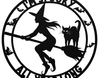 Witch Cat Metal Wall Art: Spooky Halloween Home Decor