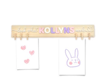 Look What I Made Sign with clothespins, Kids Art Display Board, Artwork Holder, 24 or 36 inches