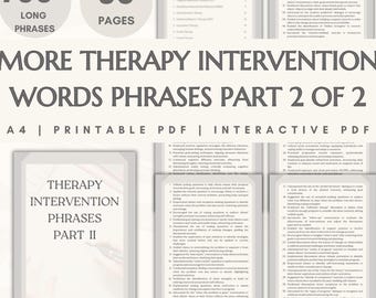 Therapy Interventions for Therapists Clinical Phrases Psychotherapy Work Private Practice Report Writing Aid Progress Notes Counseling Tools