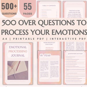 500 Thought provoking questions to help process your emotions, feelings journal, therapy pages, emotional worksheet, mental health tools