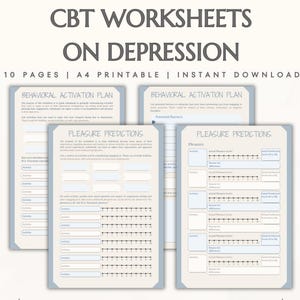 Depression Workbook Self-Esteem Building Therapy Sheets Pleasure Prediction Behavioral Activation Plan Worksheet Coping Skill Growth CBT DBT
