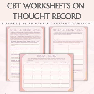 CBT Thought Record CBT Unhelpful Thinking Styles Worksheet Therapy Tools for Teens Counseling Handout Trauma Therapy CBT Anxiety Printable image 1