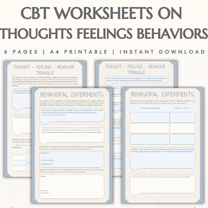 CBT Arbeitsblätter: Gedanken, Gefühle, Verhalten - Printable, Ausfüllbar, A4 (6 Seiten) - Instant Download