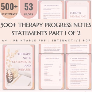 Anotações de progresso da terapia, sessões de terapia, declarações de intervenção, frases, modelos para aconselhamento, recursos de intervenção para sessões de terapia.