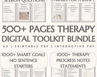 Therapy Toolkit Bundle: Questions, Interventions, SMART Goals, Words, Phrases, Statements, Sentence Starters (Printable Interactive)